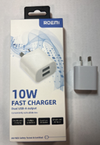 Roemi 10W dual usb A adapter 5V 2A with retail packaging