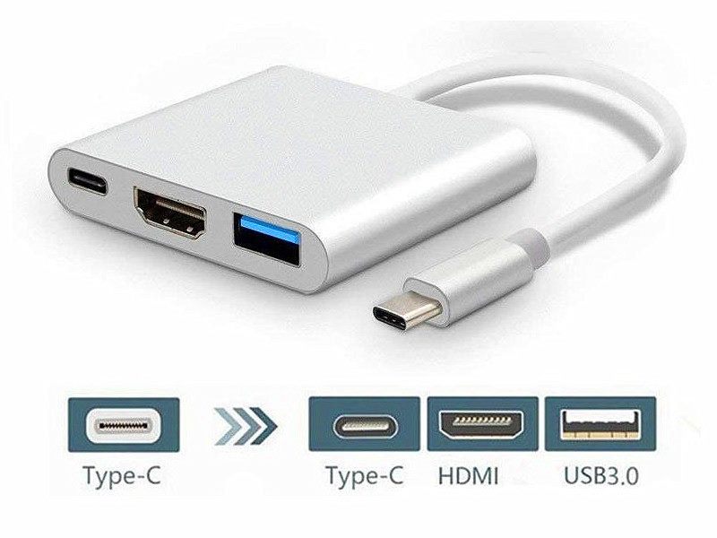 USB-C to HDMI + USB 3.0 + USB-C Multiport Adapter Hub (silver)