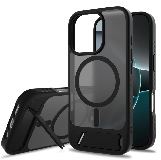 Iphone 17 Soft-Touch Matte Hard Case with MagSafe Ring, flush Kickstand, Shockproof Design