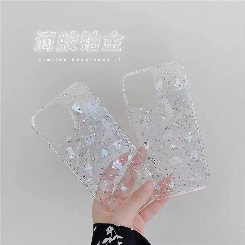 Iphone 11 pro max Fashion case with glitter, natural seashell accents, and foil detailing