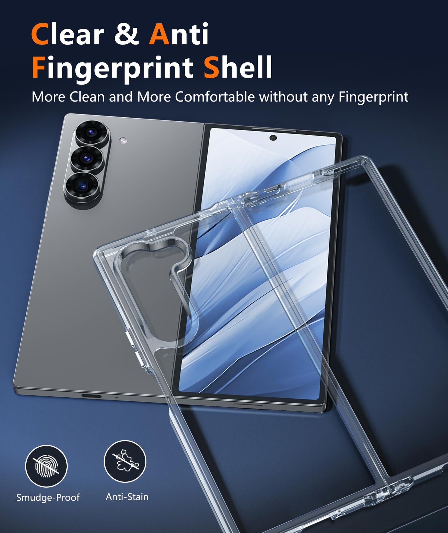 samsung galaxy z fold 6 hybrid clear shockproof case hard back+soft bumper lasting clarity