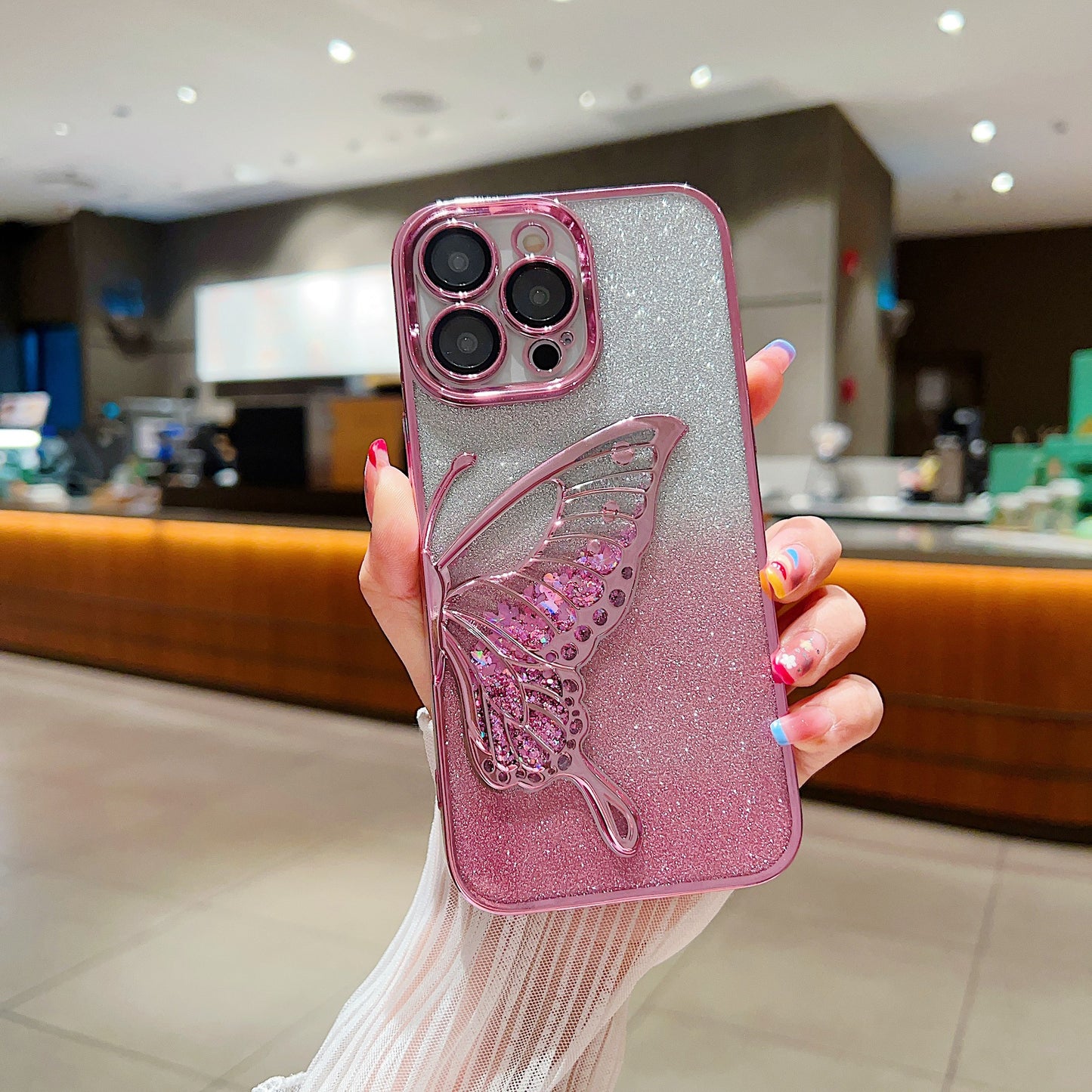 Iphone 11 pro max floating glitter butterfly case