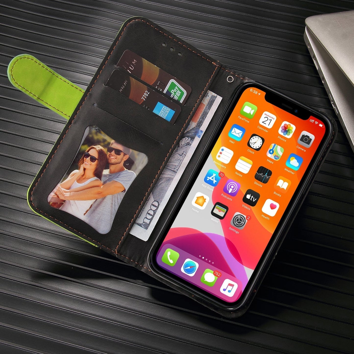 iphone 17 pro max flip wallet case suede finish collate style w 3 card slots & back magnetic closure (w-007)