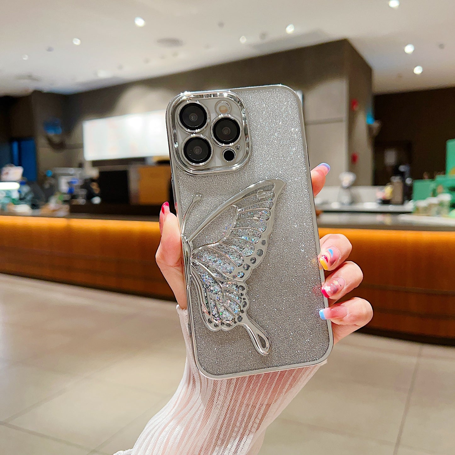 Iphone 11 pro floating glitter butterfly case