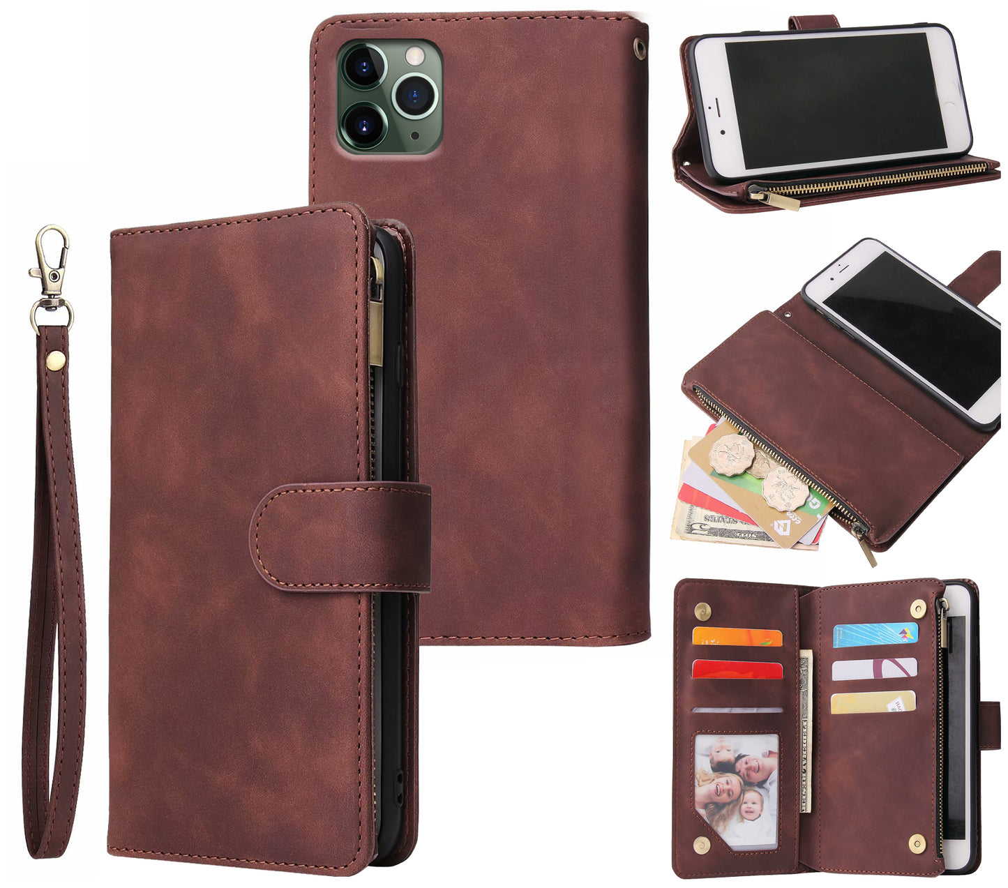 huawei mate 10 multifunction wallet case suede finish 6 card slots & zipper pouch(w-010)