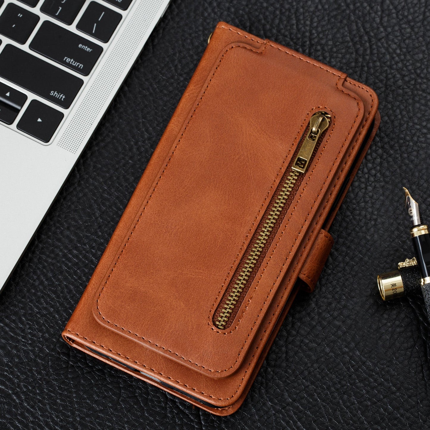 Google pixel 9 / 9 pro / 10 / 10 pro 9 card wallet vertical flip w front zipper cowhide finish (w-013)
