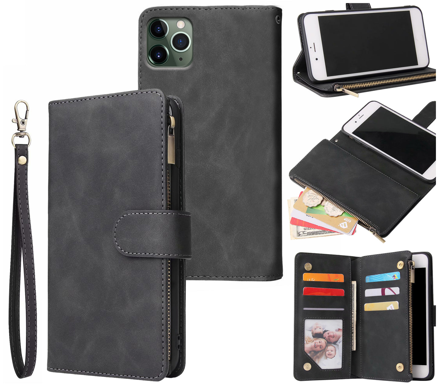 huawei mate 10 multifunction wallet case suede finish 6 card slots & zipper pouch(w-010)