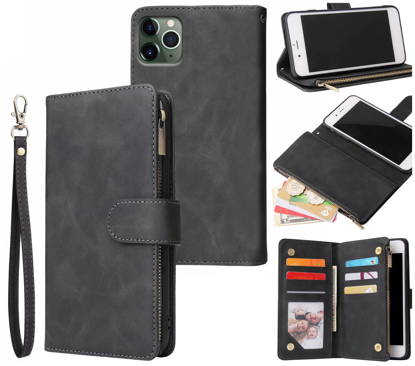 Google pixel 9 / 9 pro / 10 / 10 pro multifunction wallet case suede finish 6 card slots & zipper pouch(w-010)