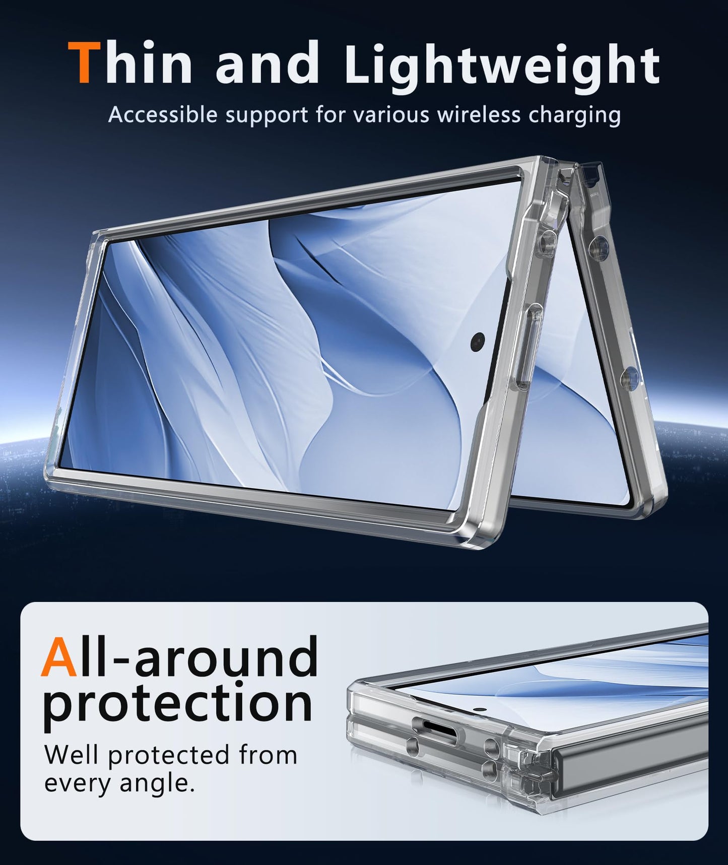 samsung galaxy z fold 5 hybrid clear shockproof case hard back+soft bumper lasting clarity