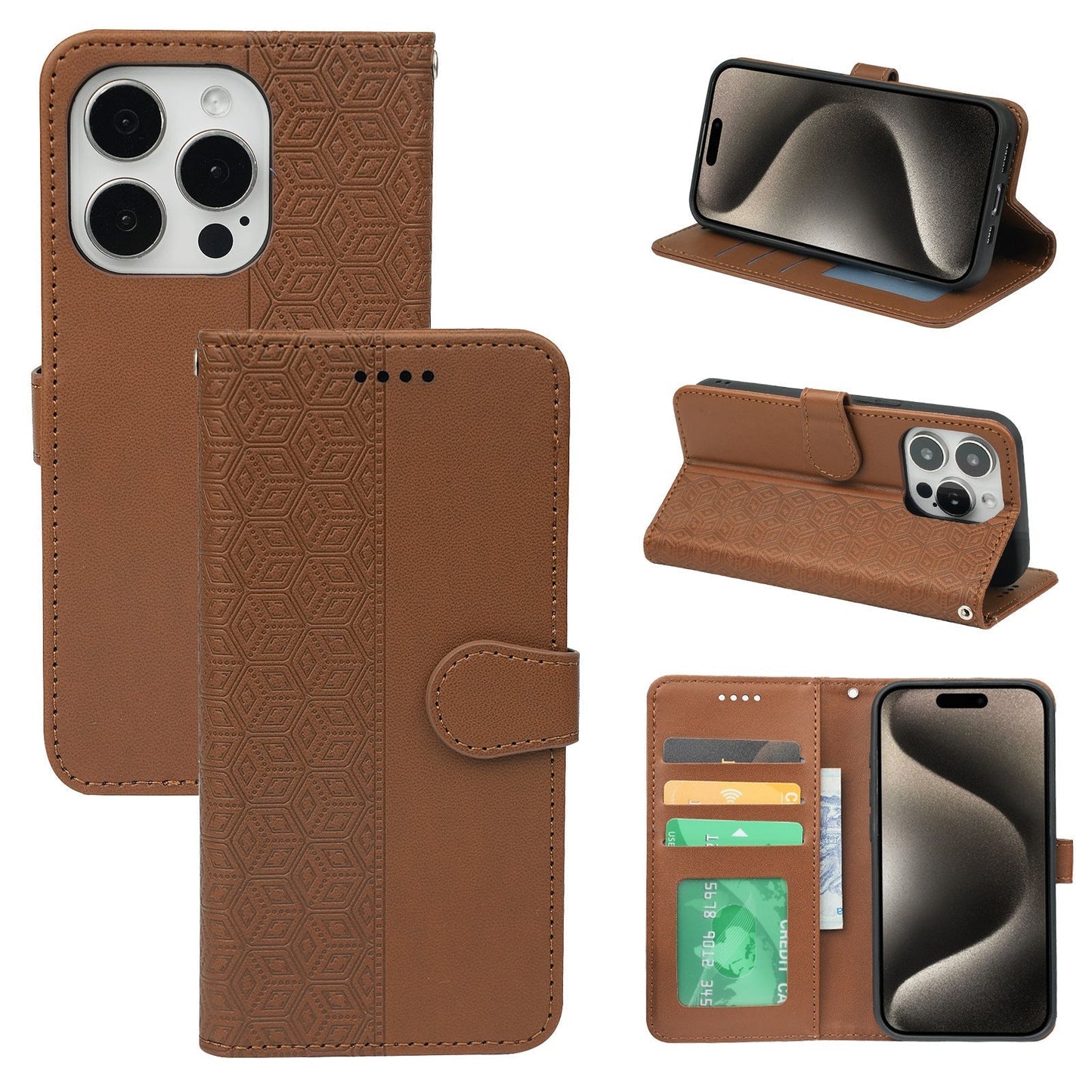 iphone 17 air PU leather flip case stitched, patterned, 3 card slot & front round shaped closure (w-R20P3C)