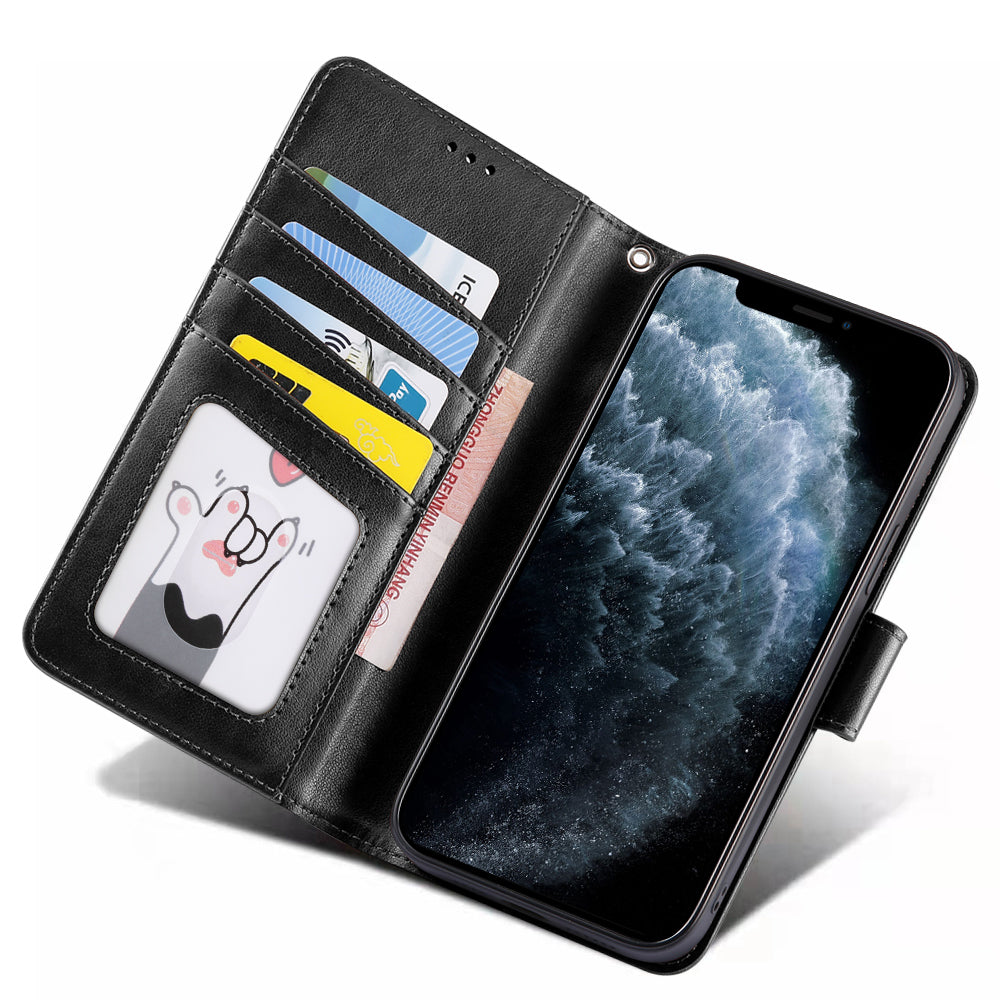 iphone 17 pro max flip wallet case top grain finish with 4 card slots (w-002)