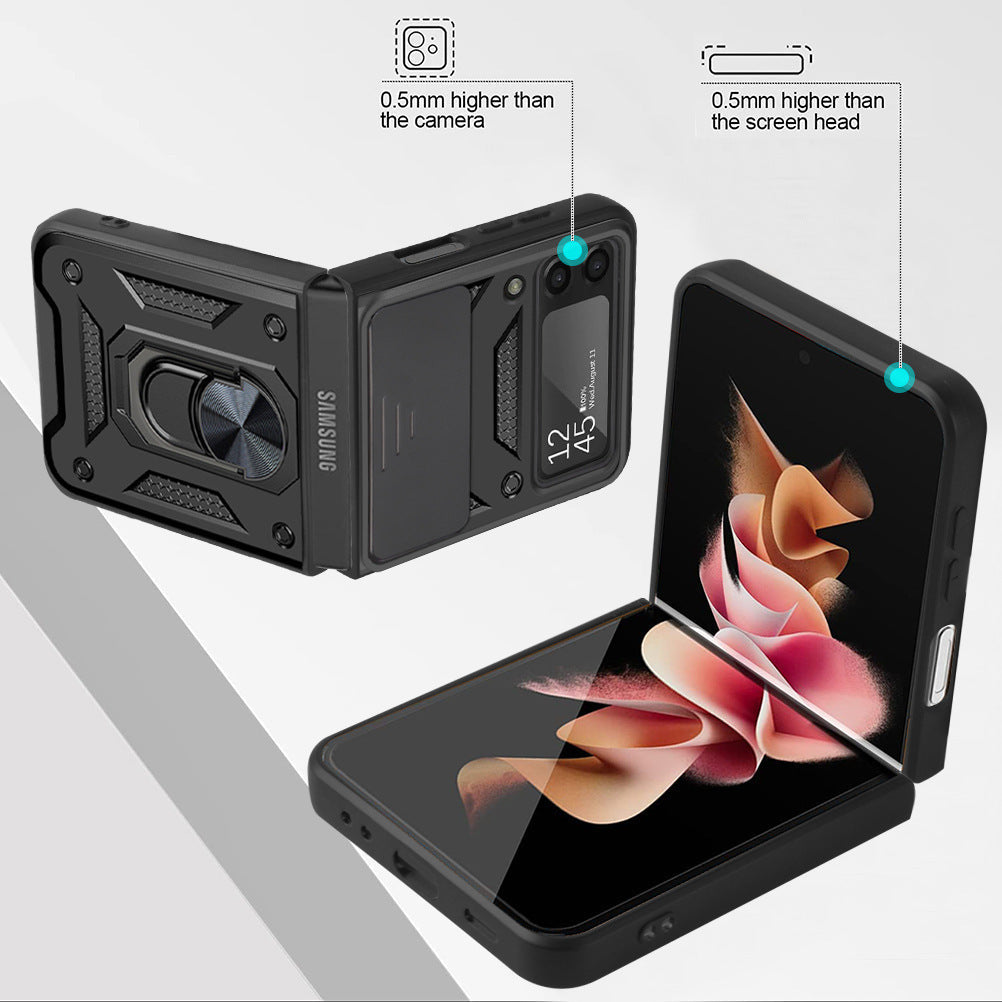 Samsung galaxy z flip 8 dual layer case with ring holder & camera shutter (B001)