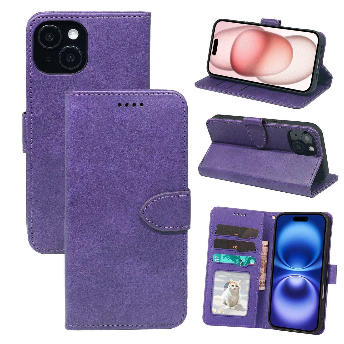 iphone 17 pro max flip wallet case cowhide finish with 3 card slots (w-001)