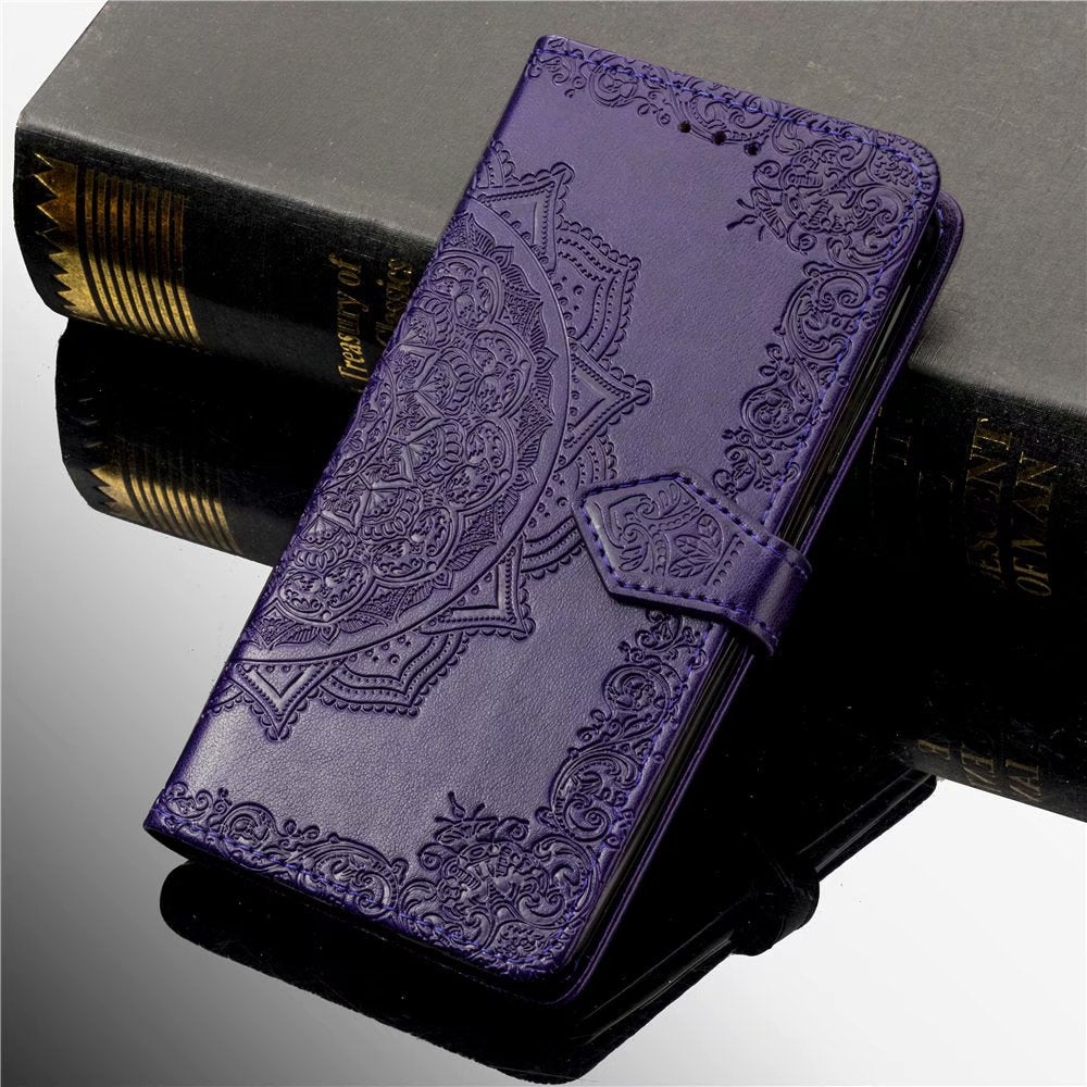 oppo a15 flip wallet case embossed patterned finish 3 card slots (w-006)