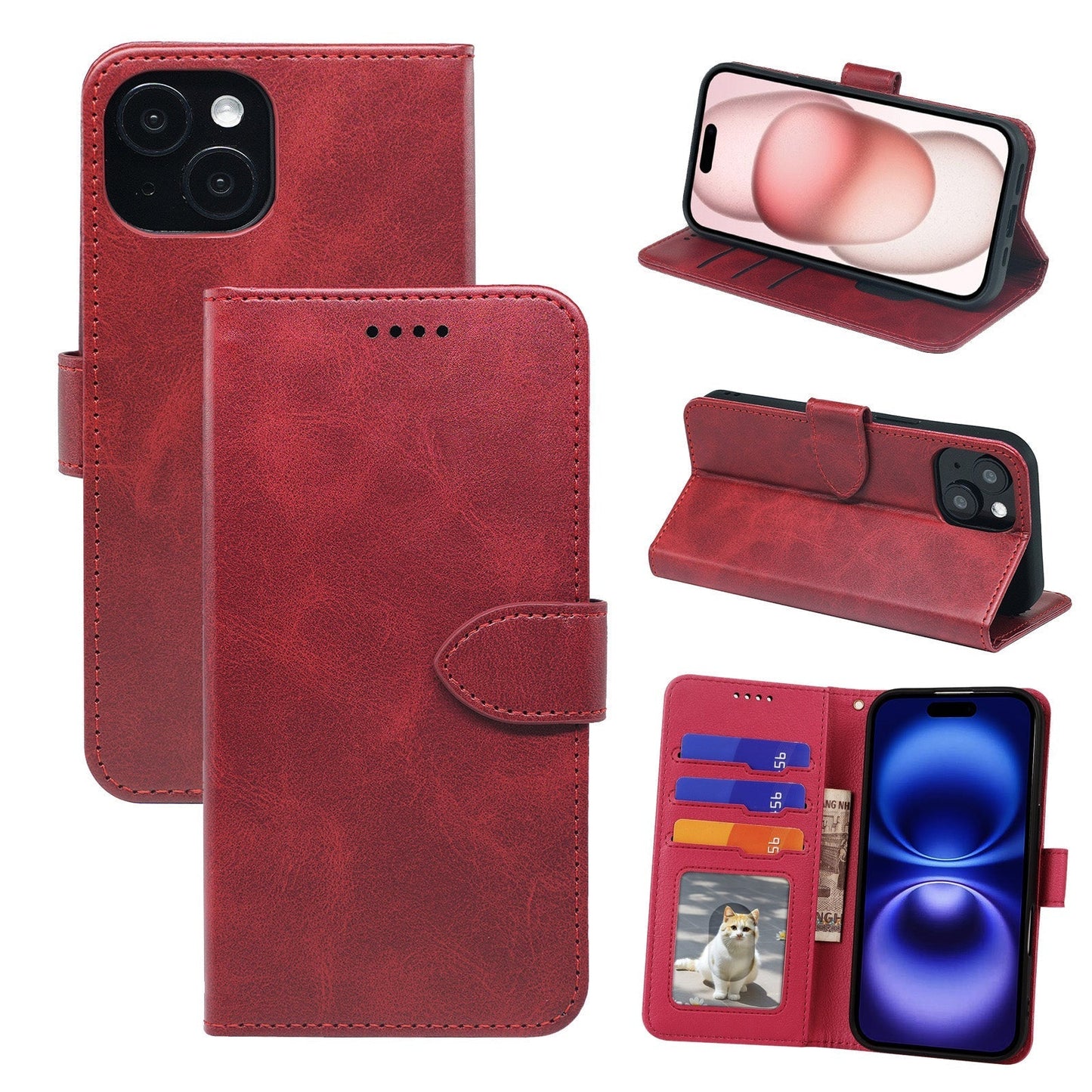 iphone 17 pro max flip wallet case cowhide finish with 3 card slots (w-001)