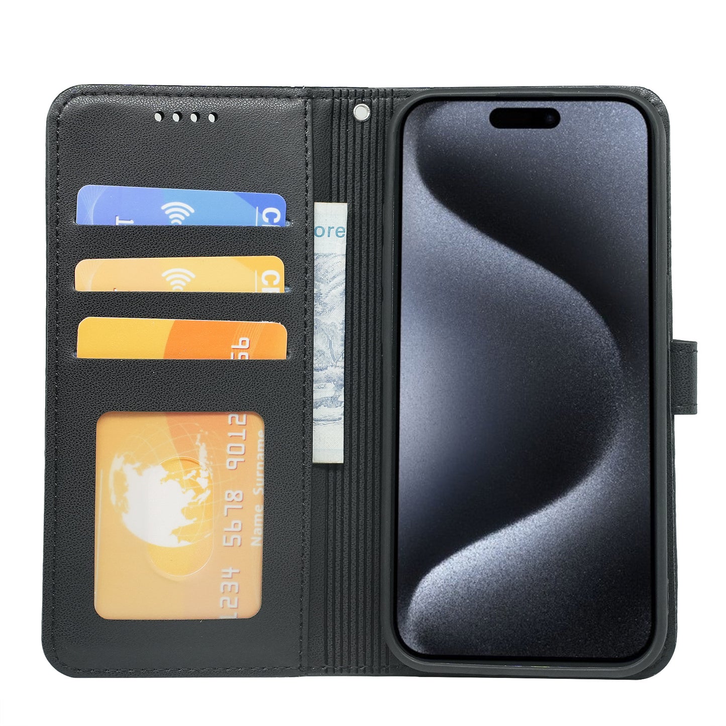 oppo a18/a38 4g PU leather flip case stitched, 3 card slot & front round shaped closure (w-R203C)