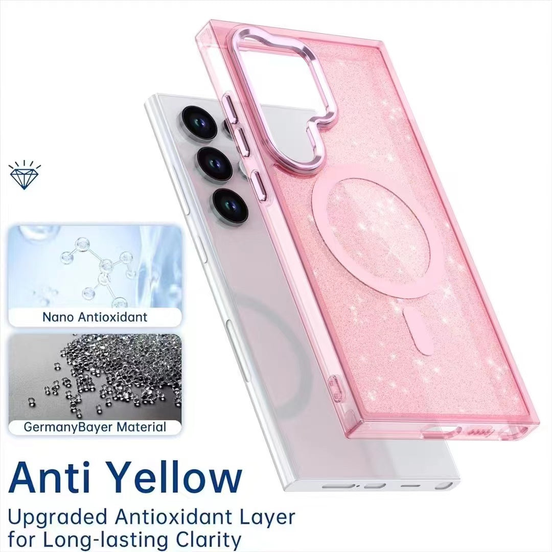 samsung galaxy s25 ultra magsafe fashion hard glitter case foldable metallic camera frame & button