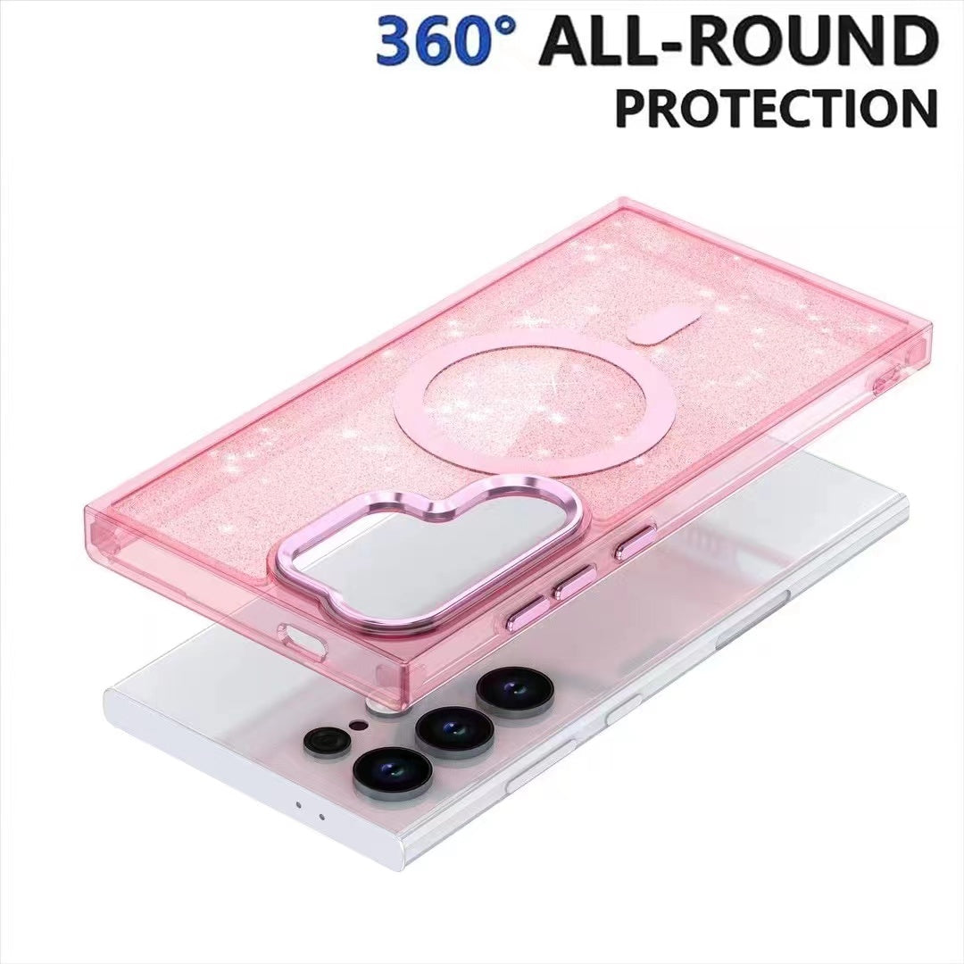 samsung galaxy s23 magsafe fashion hard glitter case foldable metallic camera frame & button