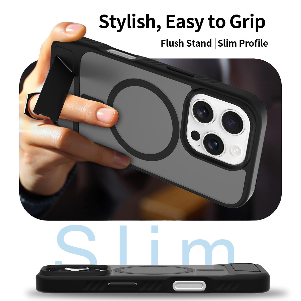 Iphone 16e Soft-Touch Matte Hard Case with MagSafe Ring, flush Kickstand, Shockproof Design