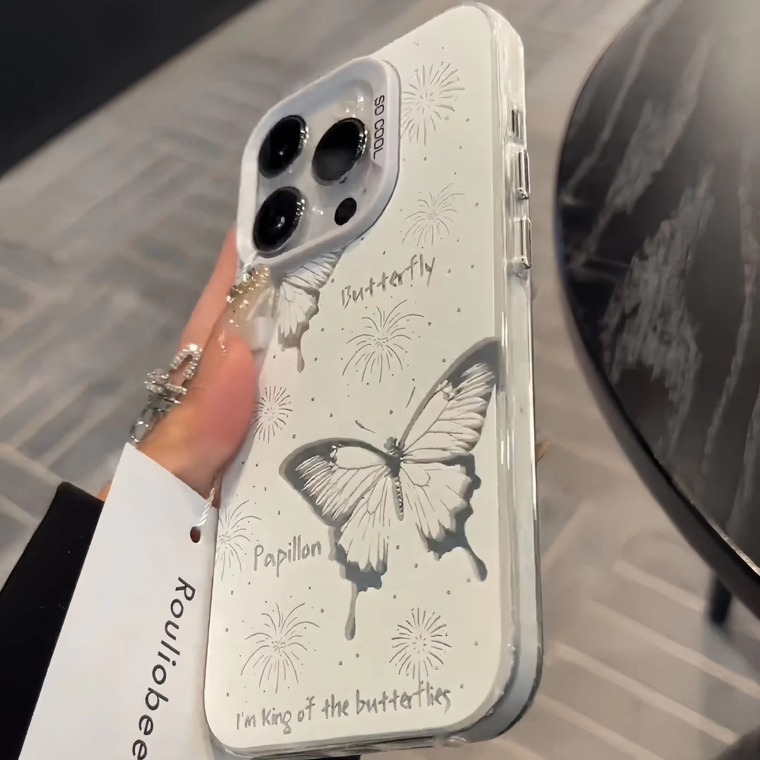 Iphone 11 pro max Slim fit Matte Hard Case with Artistic Butterfly Design Cream & Grey
