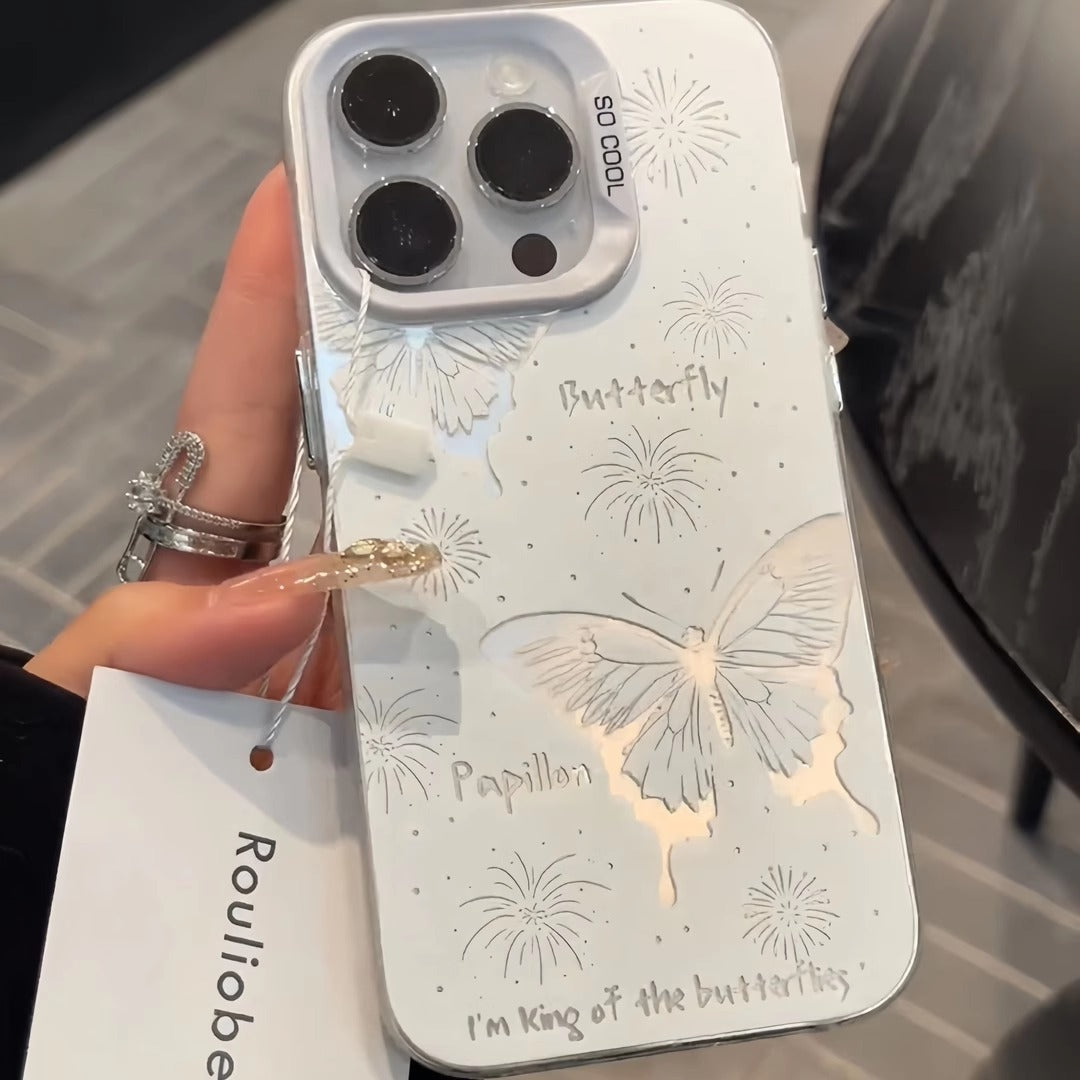 Iphone 11 pro max Slim fit Matte Hard Case with Artistic Butterfly Design Cream & Grey