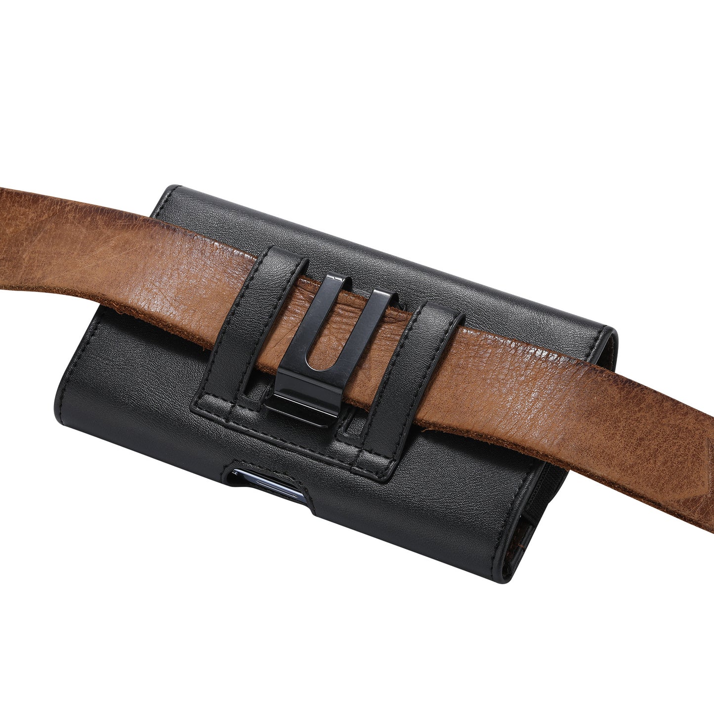 Horizontal PU Leather Phone Holster with Belt Clip & Loop – Magnetic Closure, Universal Fit