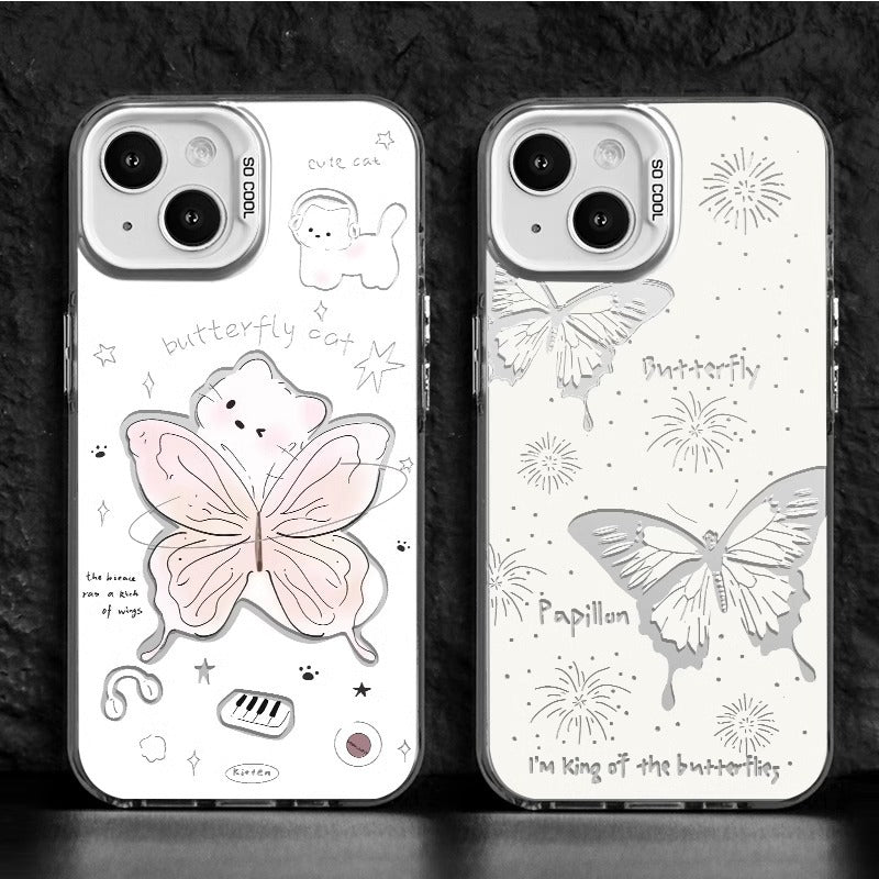 Iphone 13 pro max Slim fit Matte Hard Case with Artistic Butterfly Design Cream & Grey