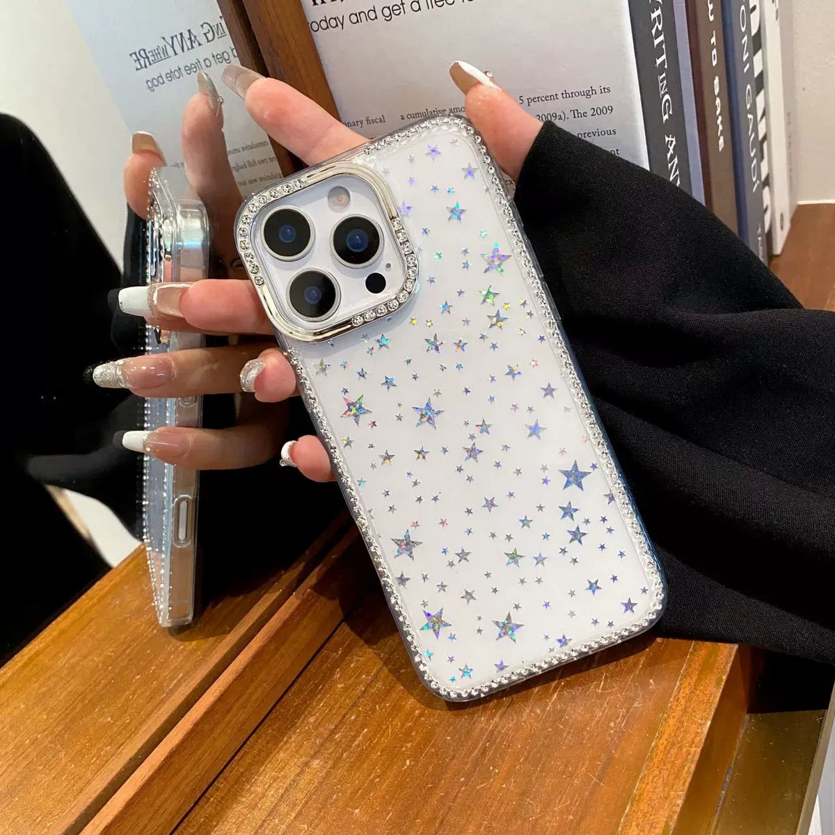 iPhone 11 Slim fit clear case with glitter star pattern camera protection