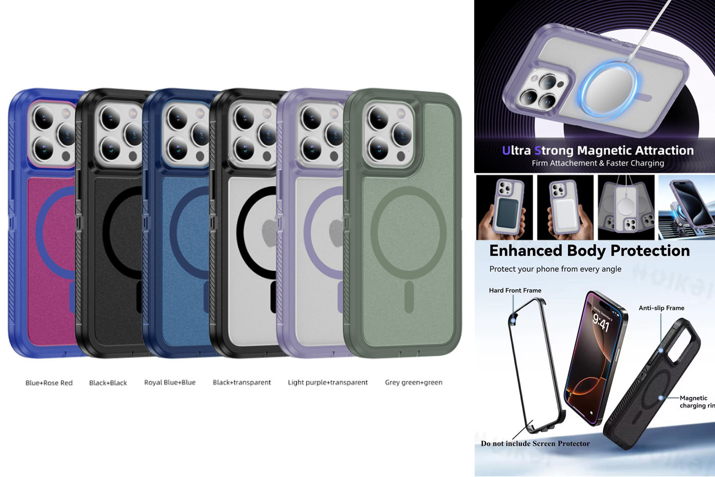 Iphone 16 case light weight 3-in-1 triple layer case otterbox defender series xt style (no logo)