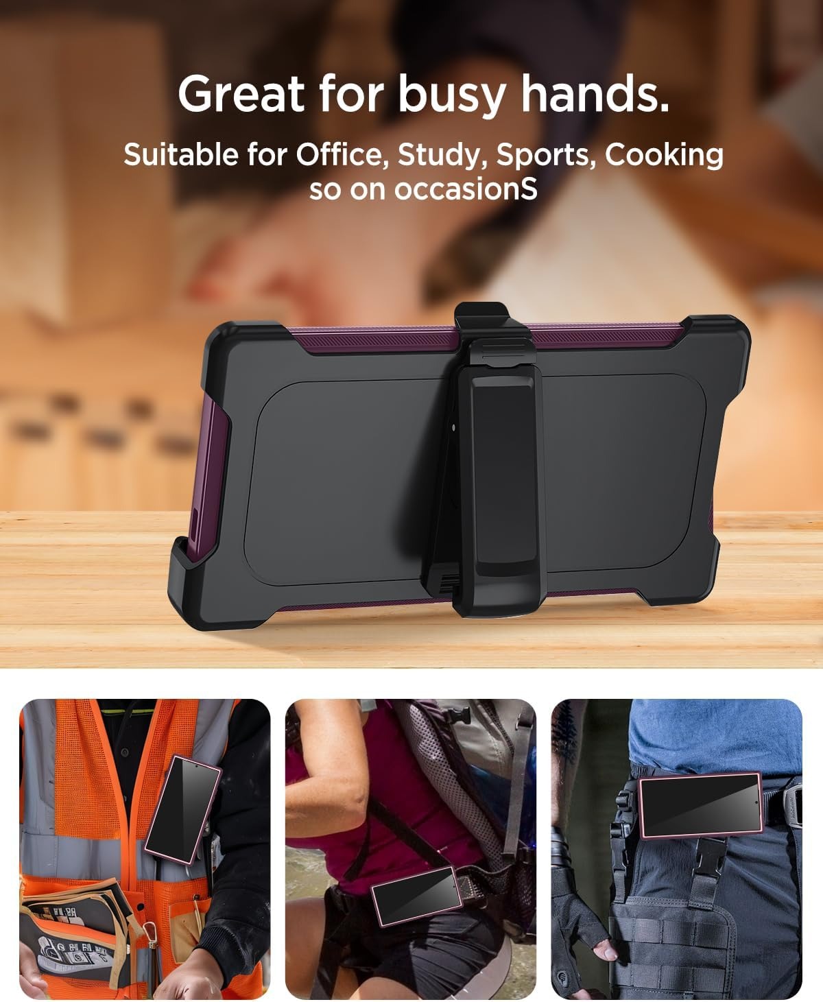 samsung galaxy z fold 5 triple layer otterbox defender style case with 360° Rotating Belt Clip & Kickstand