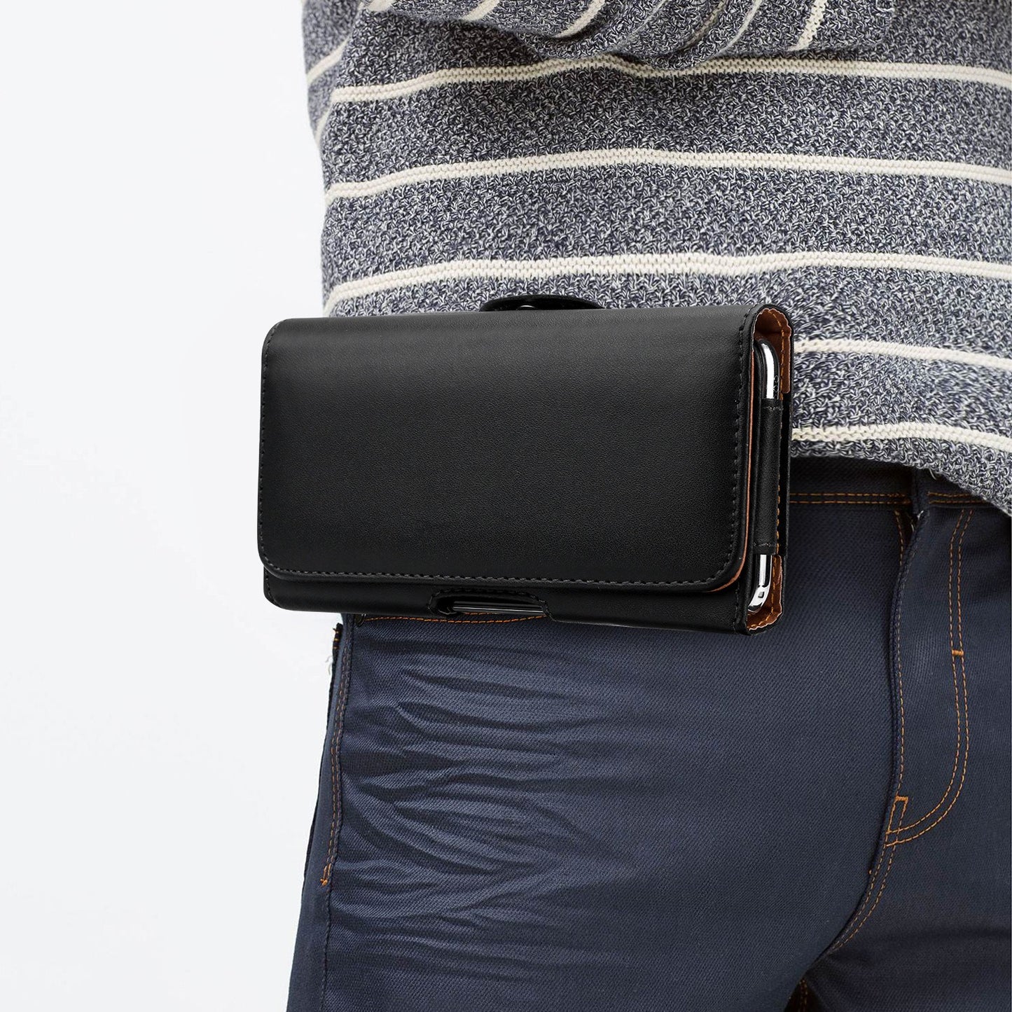 Horizontal PU Leather Phone Holster with Belt Clip & Loop – Magnetic Closure, Universal Fit
