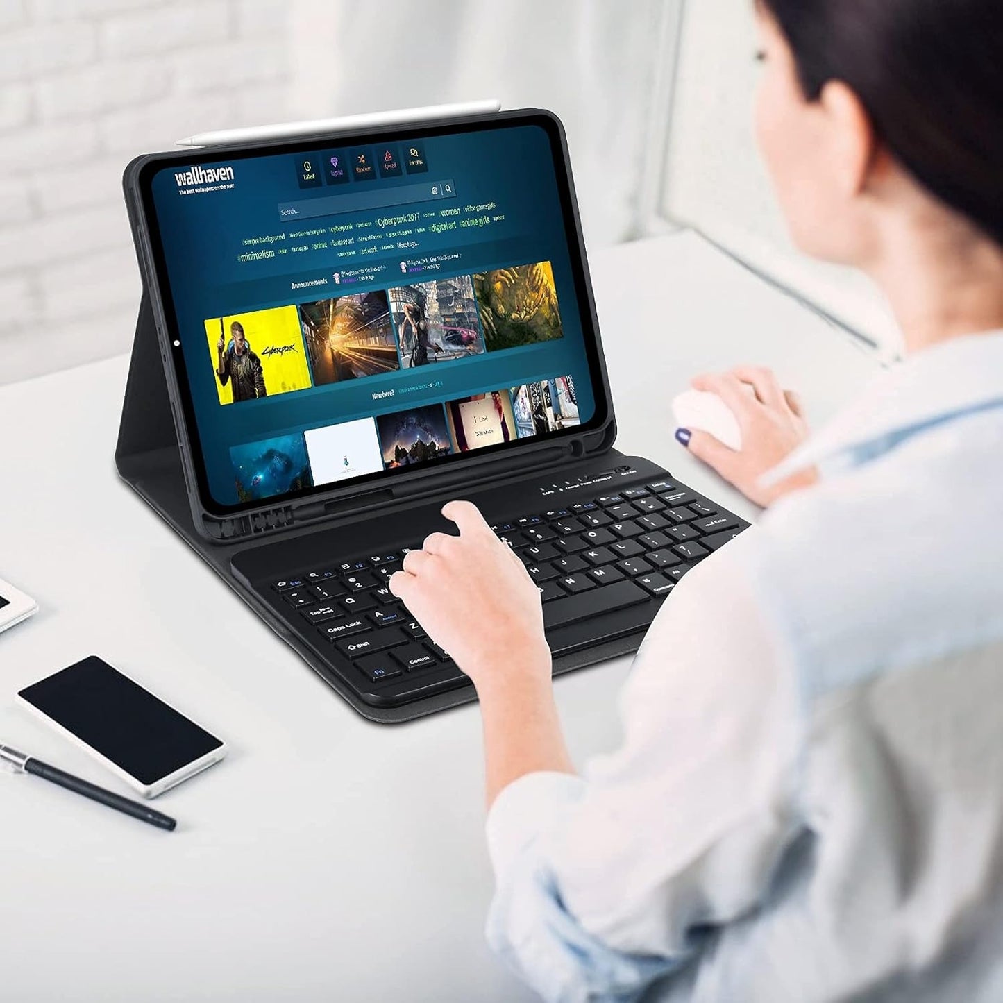 ipad bluetooth keyboard case with detachable keyboard and built in pencil holder black