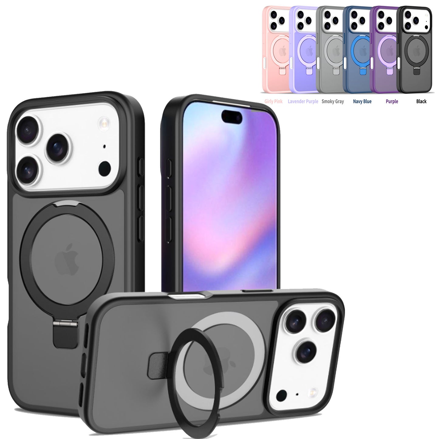Iphone 16 soft-touch frosted bumper Case with Foldable Magnetic Ring Kickstand, Shockproof