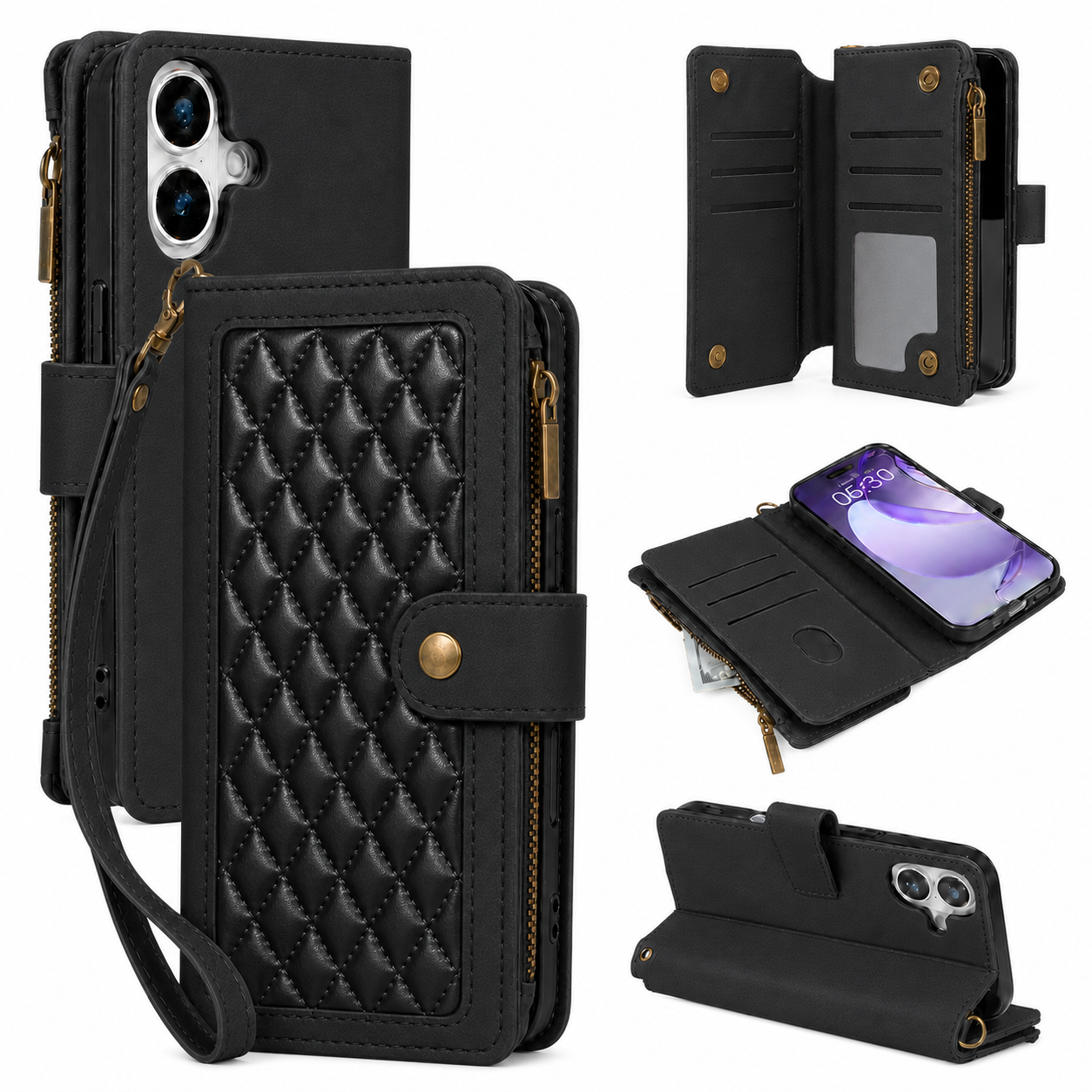 Google Pixel 10 Quilted Zip Wallet Case suede finish dual tone 9 card (w-017)
