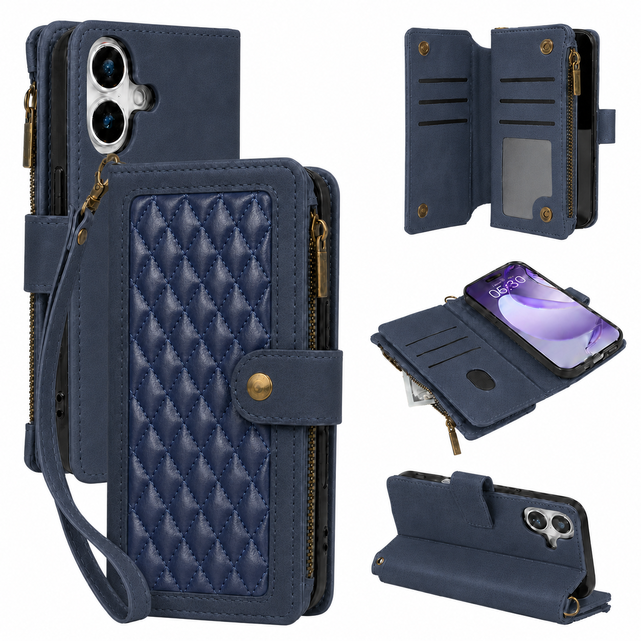 Google Pixel 10 Quilted Zip Wallet Case suede finish dual tone 9 card (w-017)