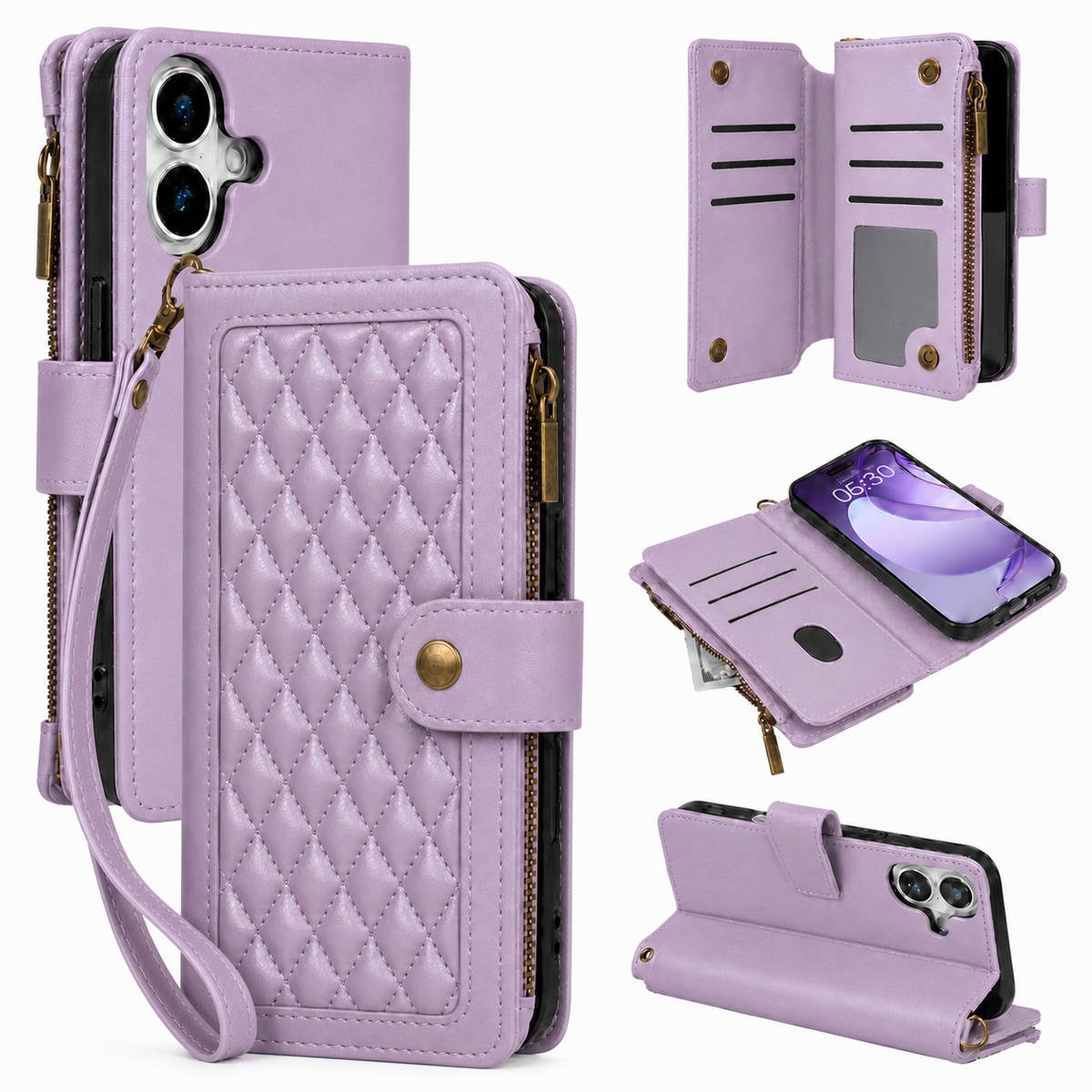Google Pixel 10 Quilted Zip Wallet Case suede finish dual tone 9 card (w-017)
