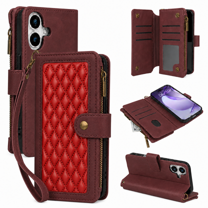 Google Pixel 10 Quilted Zip Wallet Case suede finish dual tone 9 card (w-017)