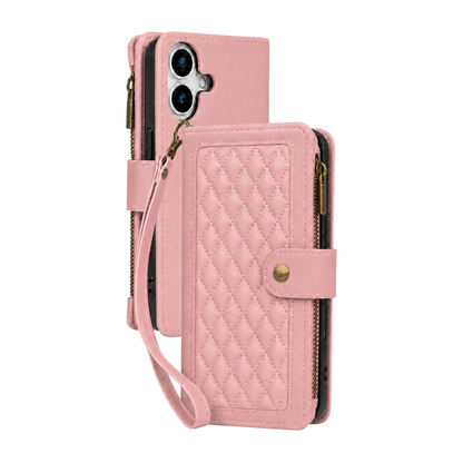 Google Pixel 10 Quilted Zip Wallet Case suede finish dual tone 9 card (w-017)