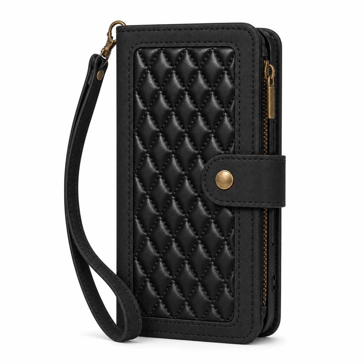 Google Pixel 10 Quilted Zip Wallet Case suede finish dual tone 9 card (w-017)