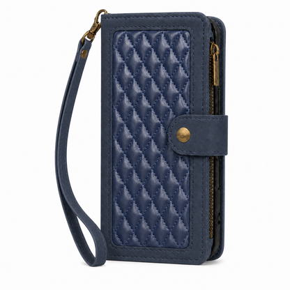 Google Pixel 10 Quilted Zip Wallet Case suede finish dual tone 9 card (w-017)
