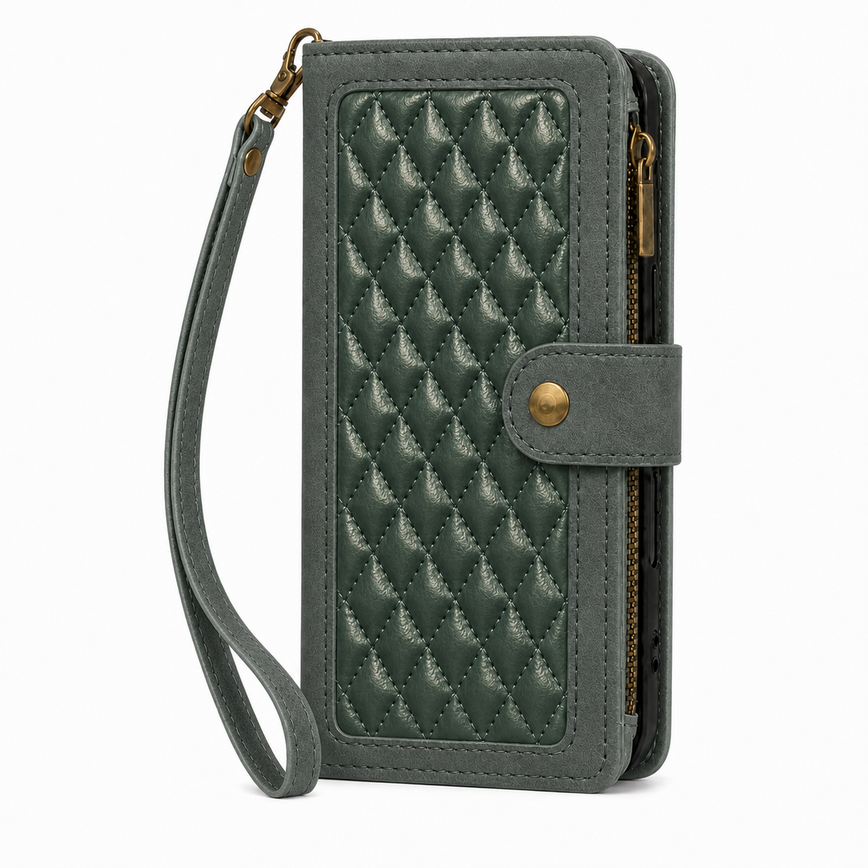 Google Pixel 10 Quilted Zip Wallet Case suede finish dual tone 9 card (w-017)