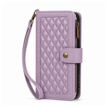 Google Pixel 10 Quilted Zip Wallet Case suede finish dual tone 9 card (w-017)