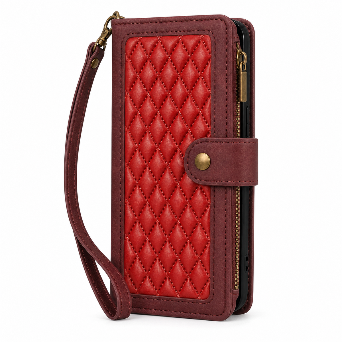 Google Pixel 10 Quilted Zip Wallet Case suede finish dual tone 9 card (w-017)