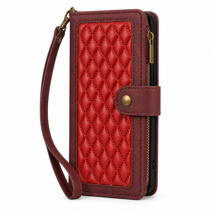 Google Pixel 10 Quilted Zip Wallet Case suede finish dual tone 9 card (w-017)
