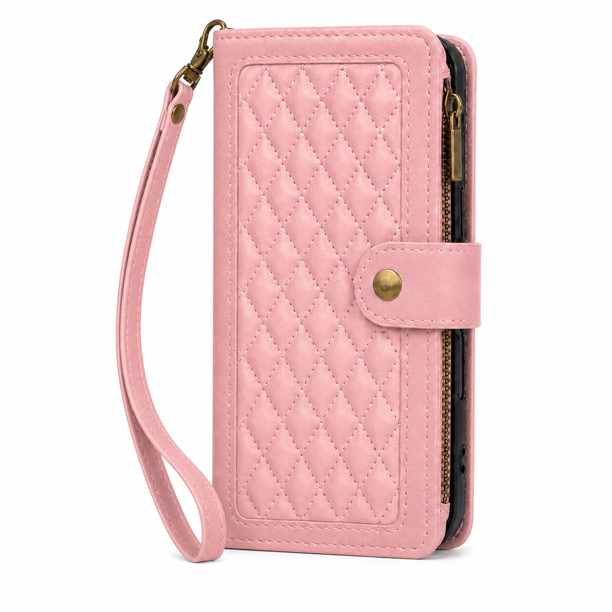 Google Pixel 10 Quilted Zip Wallet Case suede finish dual tone 9 card (w-017)
