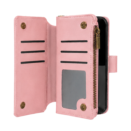Google Pixel 10 Quilted Zip Wallet Case suede finish dual tone 9 card (w-017)