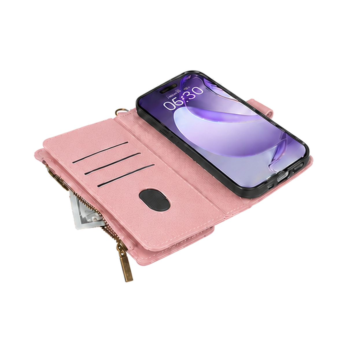 Google Pixel 10 Quilted Zip Wallet Case suede finish dual tone 9 card (w-017)