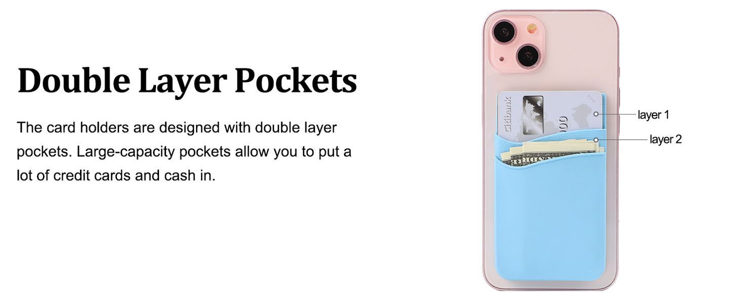 Dual slot Silicone Adhesive Phone Card Holder Stick-On Wallet Pocket for Back of Phone