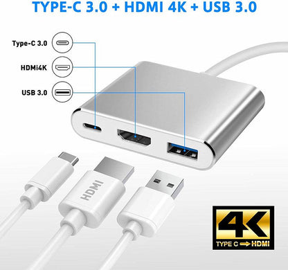 USB-C to HDMI + USB 3.0 + USB-C Multiport Adapter Hub (silver)