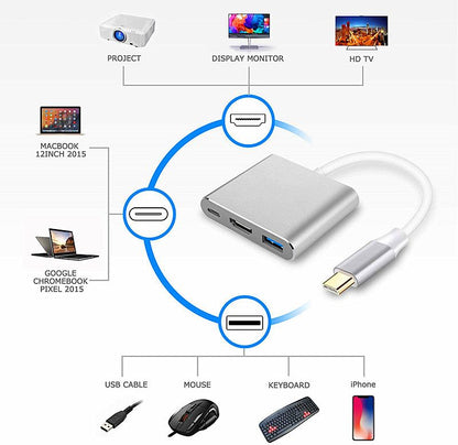 USB-C to HDMI + USB 3.0 + USB-C Multiport Adapter Hub (silver)
